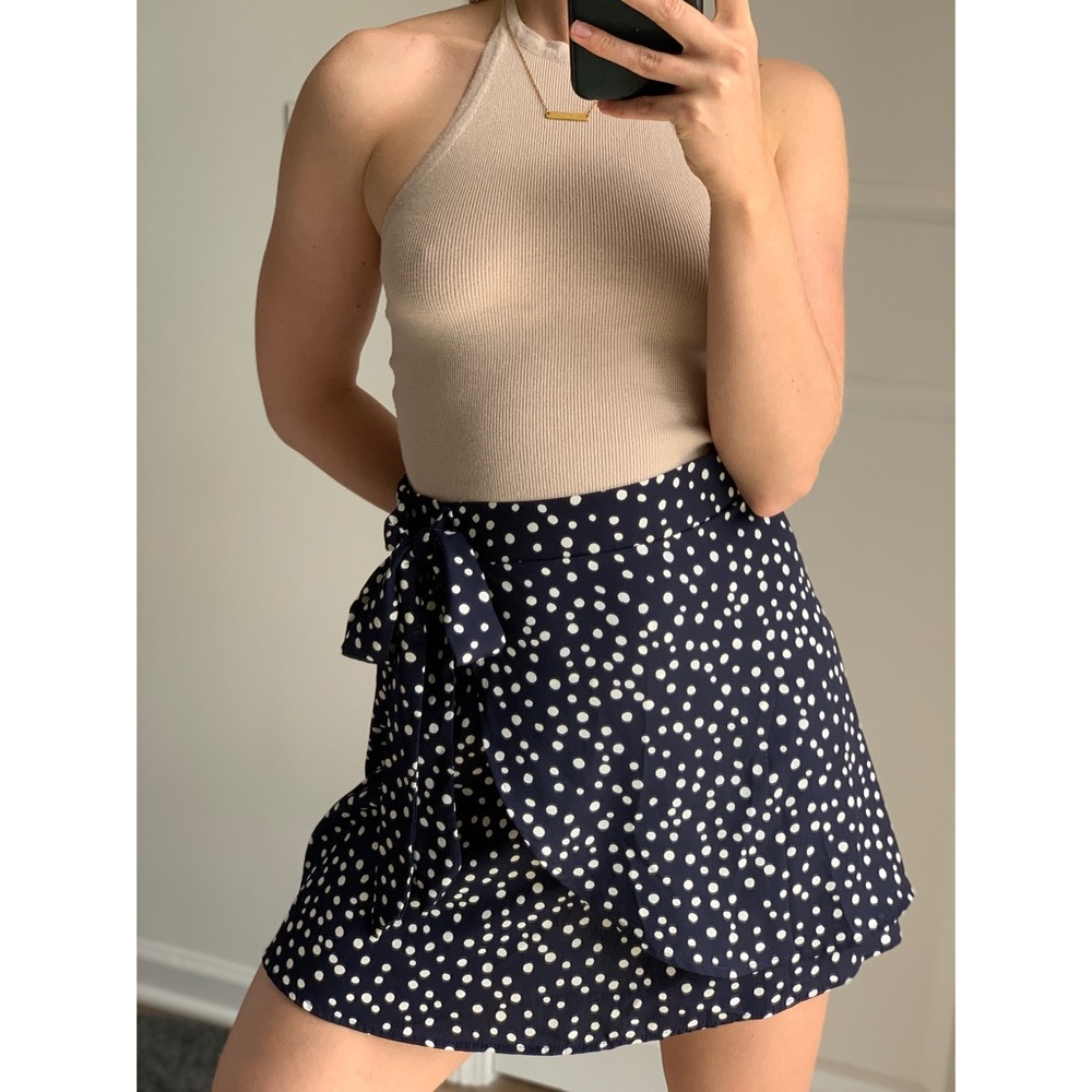 LE LIS • Navy Polka Dot Wrap Skirt